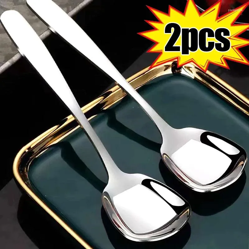 Spoons 1/2PCS Stainless Steel Soup Spoon Large Capacity Long Handle Thicken Serving Home Public Tablespoons Kitchen Tableware