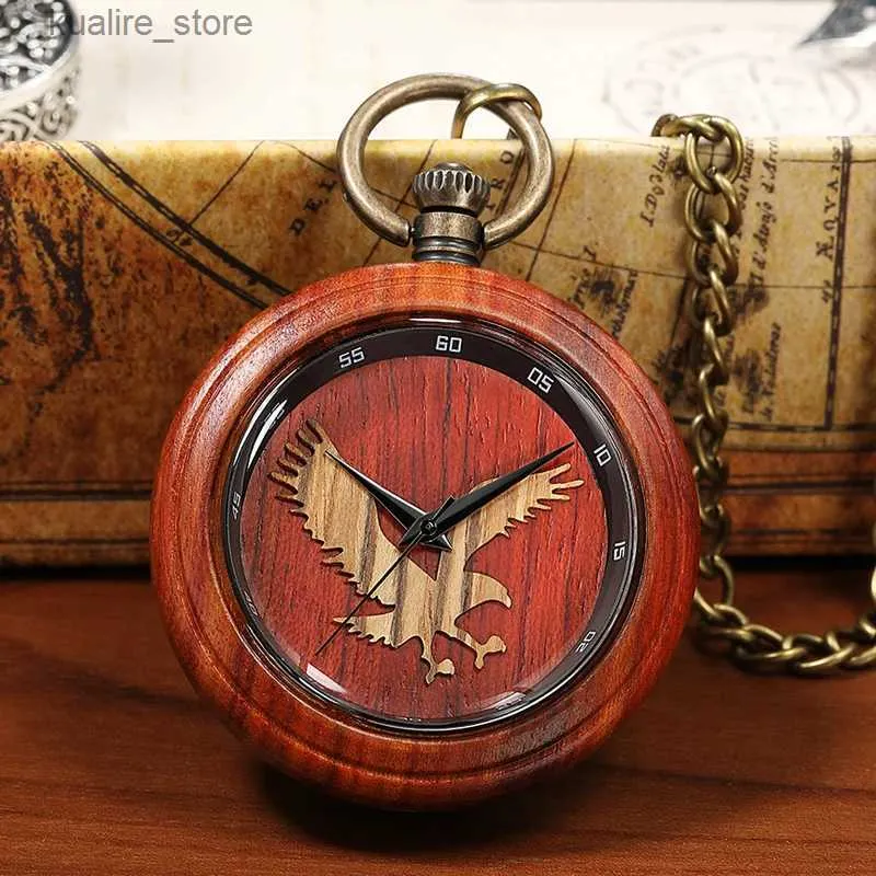 Orologi tascabili Eagle Box Pacchetto senza copertura Deer Bronzo Eiffel Tower Stripe Real Legno Pocket Quarzo FOB FOB DONNE DONNE UOMINO MASCHIO COLLORE L240402