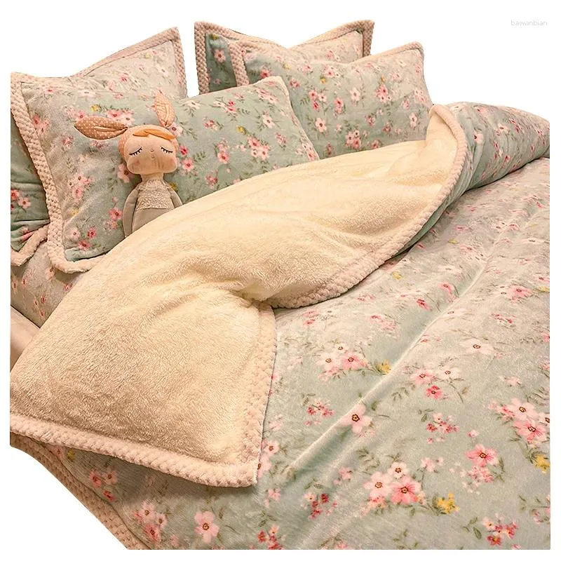 Bedding Sets Winter Thickened Milk Coral Fleece Bed Velvet Four-Piece Set Double-Sided Lamb Flange Suede Sheets Duvet Cover