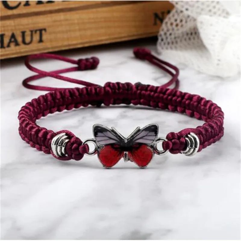 Pulseira de corda tecida Madeira artesanal Multiticolor Butterfly Casal Bracelet Ajusta Moda Amizade Girl Presente AB86