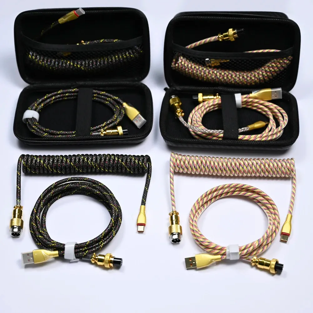 Mice Coiled Cable Mechanical Keyboard Cable Coiled Spring Wire Spiral Plugin Aviator Cables Typec to Usb Connector Aviation Cable