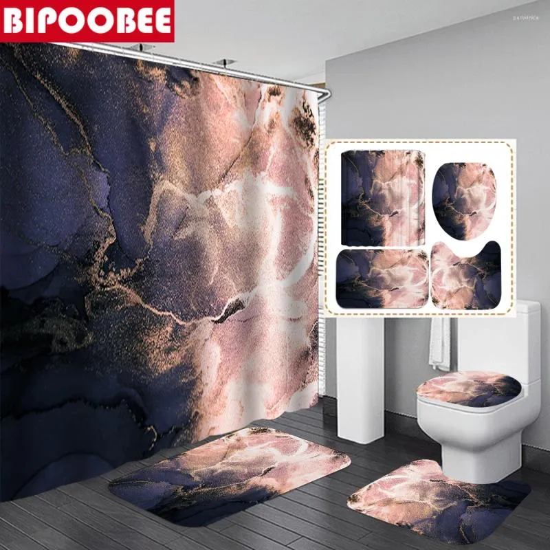 Duschgardiner abstrakt marmor gardin vattentätt polyester tyg badrum icke-halk matta toalettlock lock och badmattor