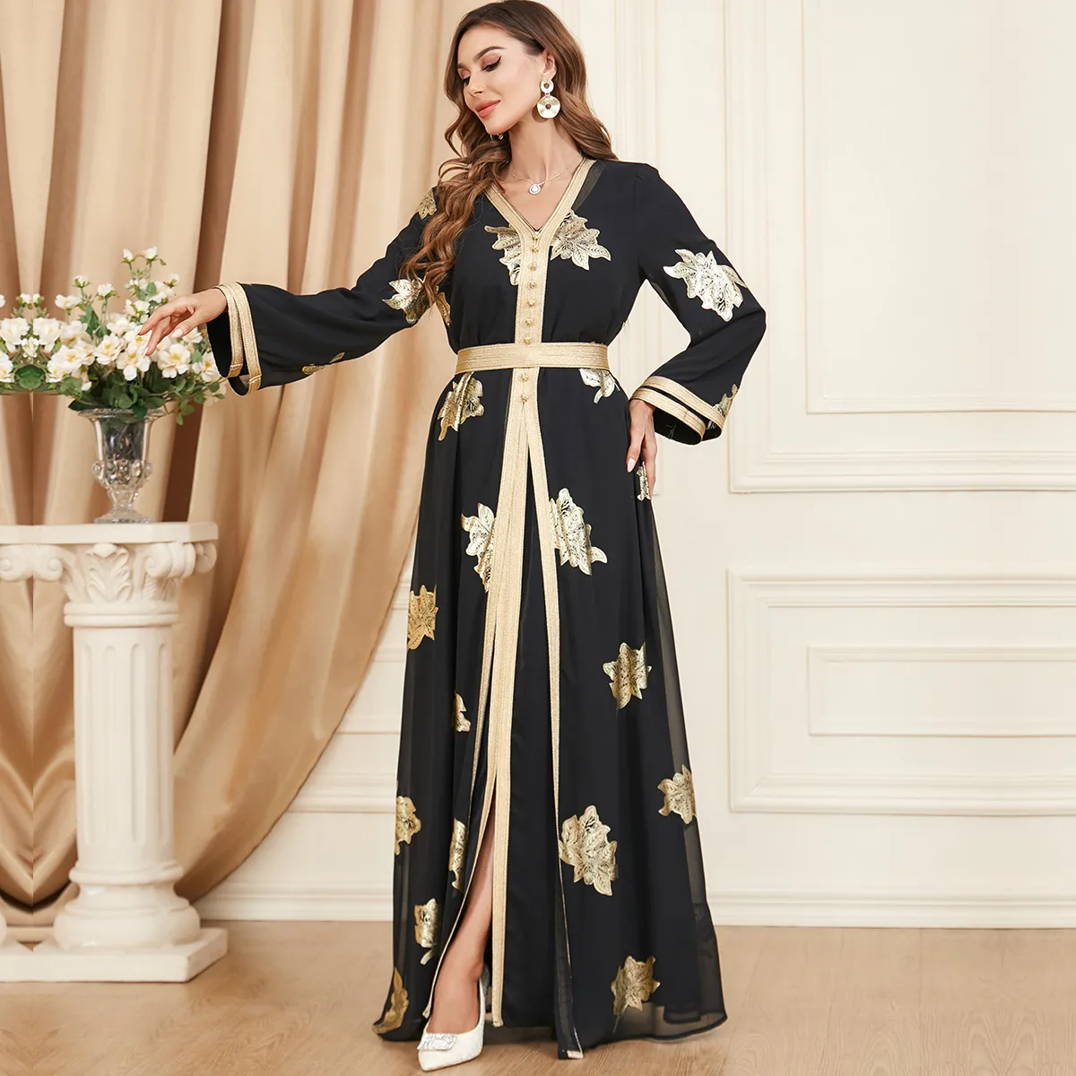 dress fashion muslim Modest Muslim Woman's Empire Waist Shimmery Tulle Dress - 36229