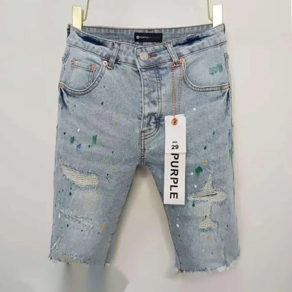 Paarse jeans ontwerper korte heren kort paars merk jeans rechte gaten casual zomernachtclub blauwe damesstijl luxe patch dezelfde stijl 729