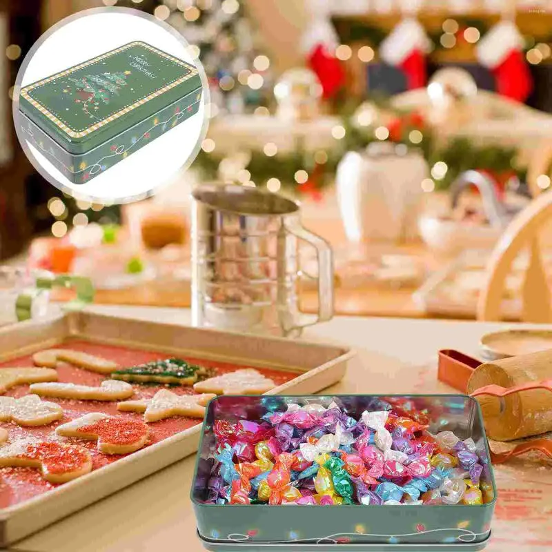 Bouteilles de rangement Boîte en étain Boîte de Noël Conteneurs de biscuits Rectangle Supplies Tins Poids de couvercles Cédjord