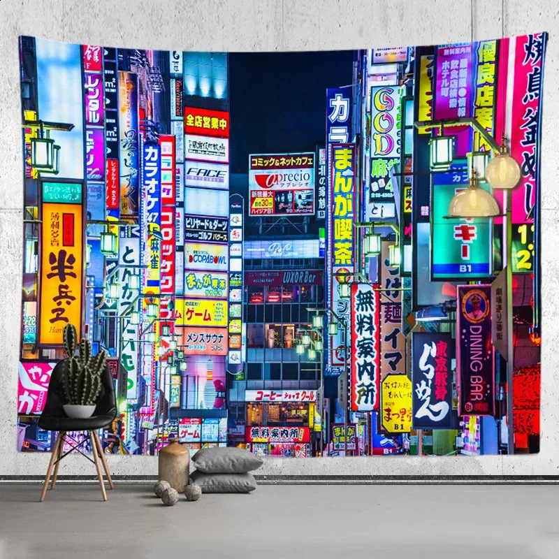 Живопись Токио Метрополитен Ночная клуба Гобелен японский стеной настенный висящий спальня домашний декор богемный декоративный лист хиппи 240321