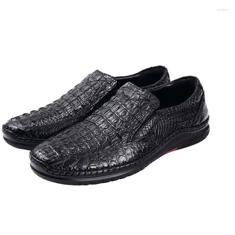 Sapatos casuais hongqiangyin crocodile couro homens cantos pés preguiçosos costura manual doug