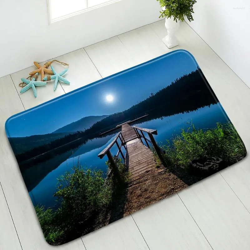 Bath Mats Scenery Non-Slip Bathroom Mat Forest Mountain Island Boat Ocean Bedroom Kitchen Doormat Rug Floor Absorbent Carpet Washable