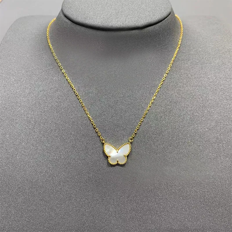 Modemarke Clover Halskette Frauen luxuriöser Schmetterling Mutterschale Halskette Designer Halskette hochwertiger Charme Halskette 18k Gold Edelstahlschmuck