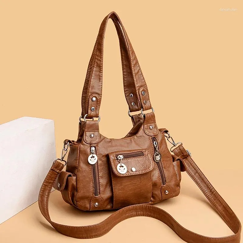 Totes Multi Functional High-1uality Soft Leather Women's Shoulder Bag med stor kapacitet Flera fickor för Crossbody-väskor