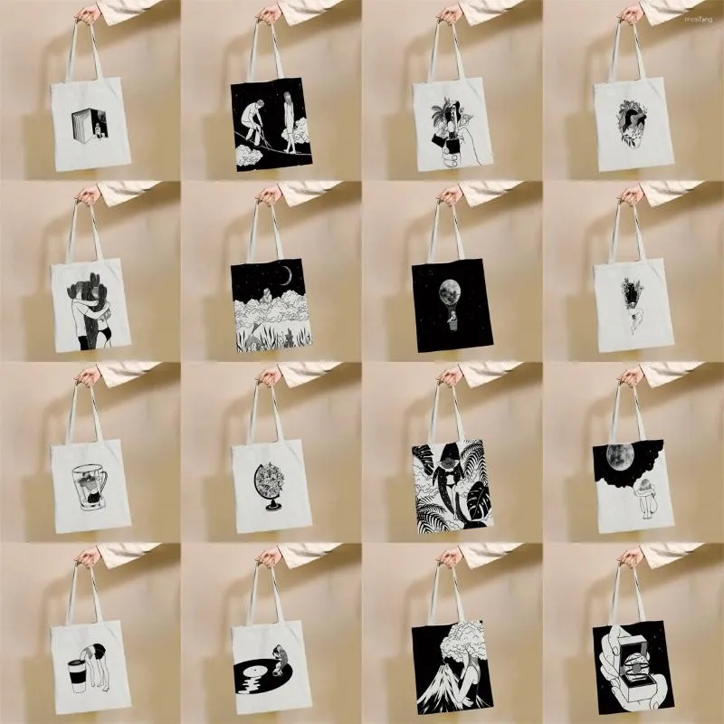 Storage Bags Black Girls' Creative Pattern Reusable Shopping Bag Canvas Tote Printing Eco Shopper Shoulder