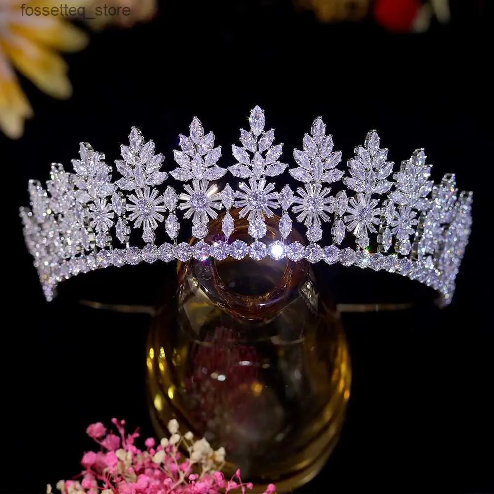 Bijoux de cheveux de mariage luxe aaa cz fleur de fleur couronne cristal pour les filles zircon tiaras coiffe