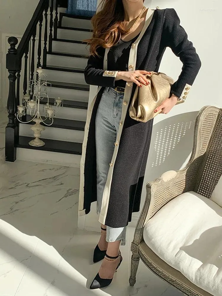 Casual Dresses Elegant French V-neck Office Lady With Tie Waist Black Cardigan Knitting Vintage Korean Chic Party Single Breasted Women