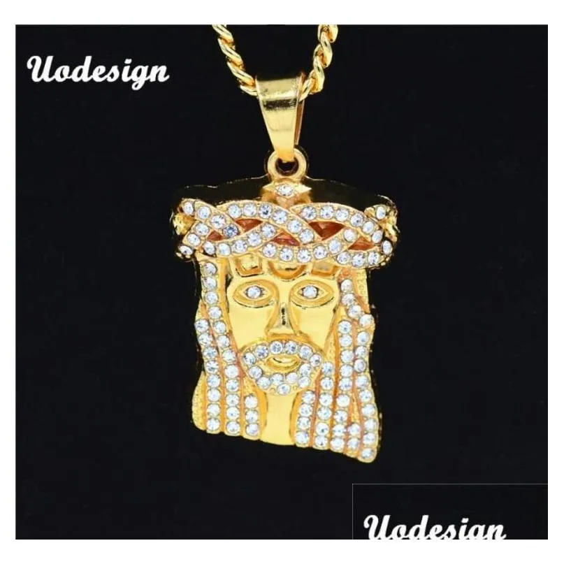 Colares pendentes uodesign hip hop gelado cristal jesus christ the head face pingente pingente grade para homens joalheria5085495 gota deli dhi7a