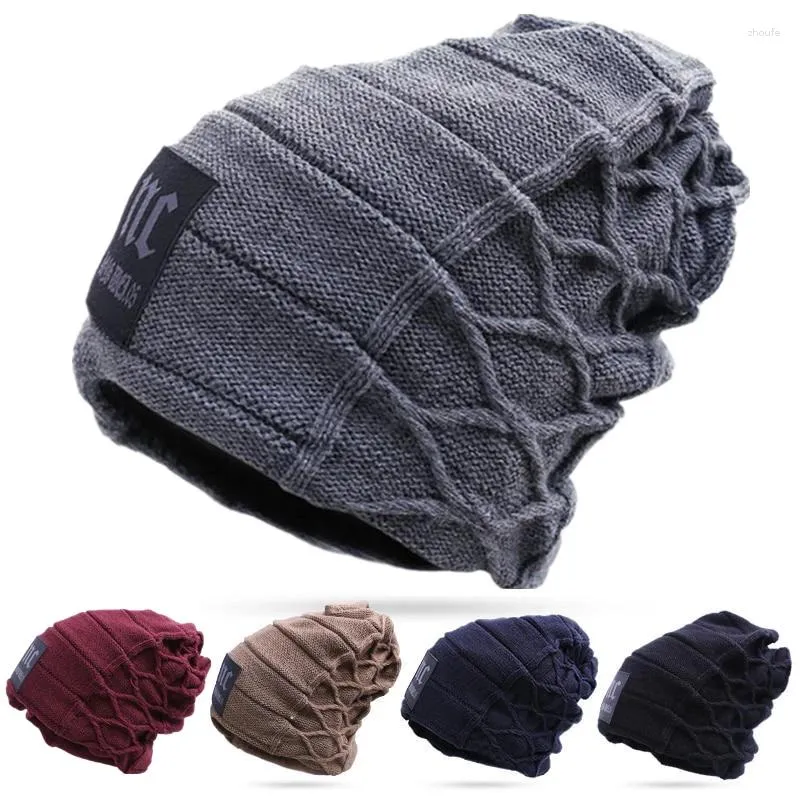 Bérets Unisexe Hiver chaud Fashion NC LETTE NC Étiquette des chapeaux tricotés pour les hommes Ajouter une casquette de bonnet de ski épais doublé de fourrure