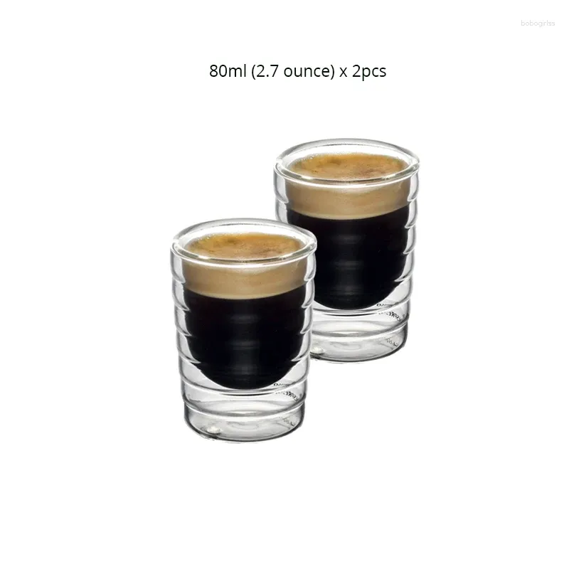 Copas de pires Conjunto de 2pcs 2,7 onças resistentes ao calor Borossilicate Chart Copo Handmade Blown Double Partle DOF caneca 80ml