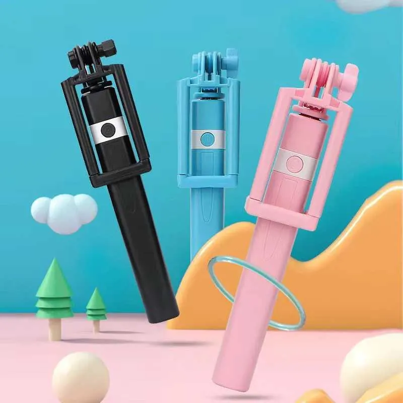 Mobile Mini Button Plastic Handle With Wire Monopod Universal Portable Selfie Stick Suitable For Mobile Phones 8.5-74CM_voghion.com