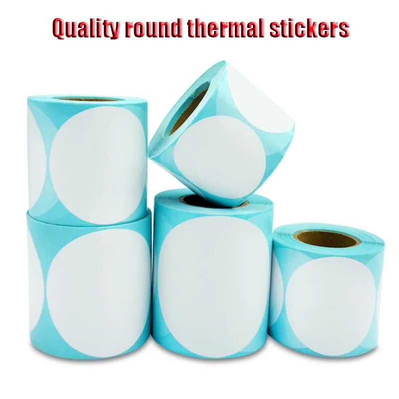 Papperslime termisk etikett klistermärke papper termisk etikettrulle, vita runda klistermärken, 1 rullar, packning av tätningsetikettklistermärke