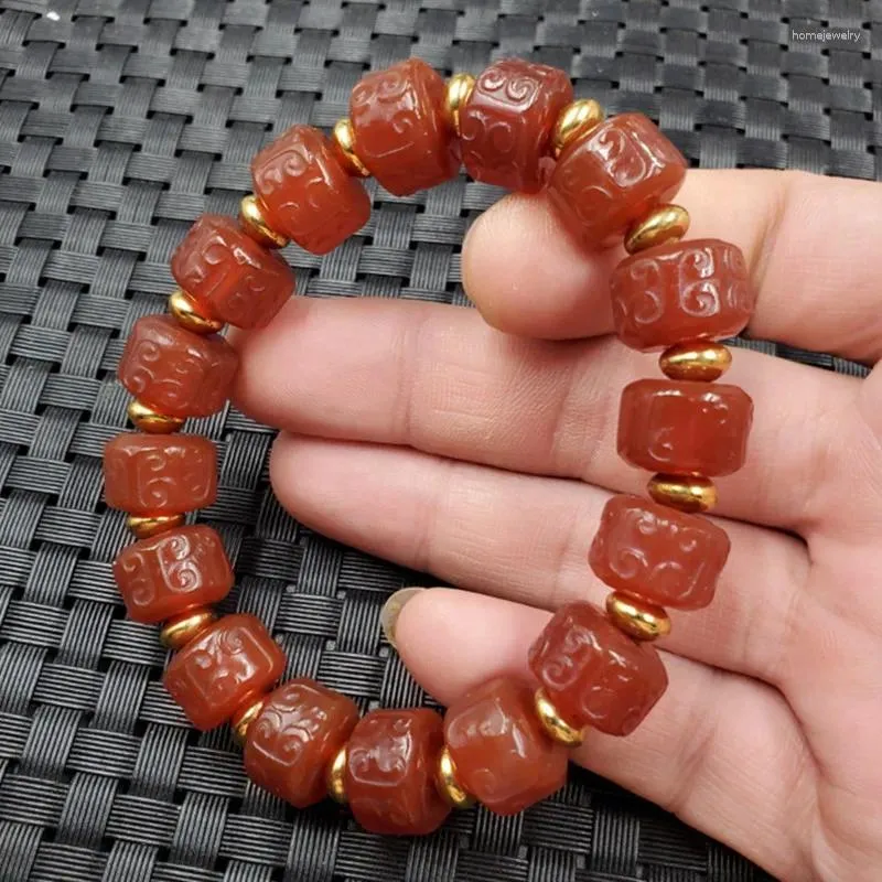 Breau rouge en forme de baril rouge Agate Calcédoine Écho Perles Bracelet Avis de bracelet