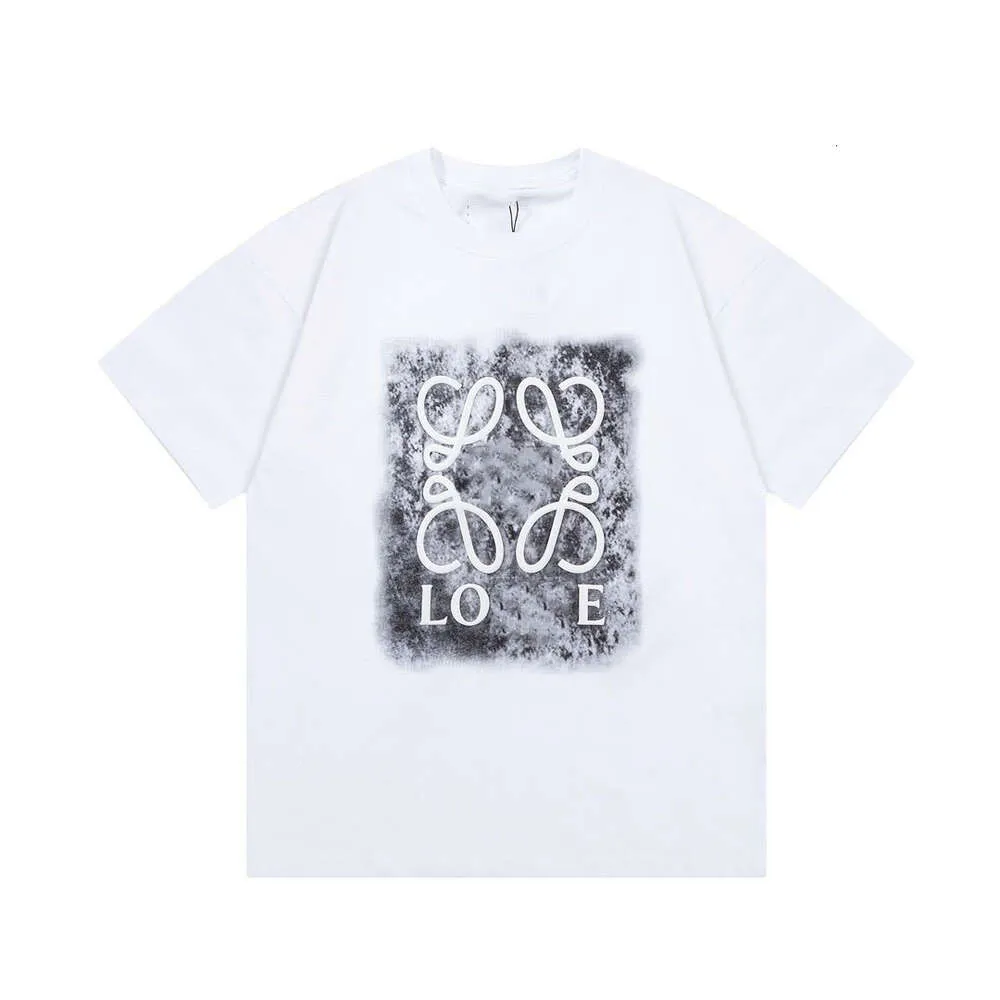 Designer luxo loes loes clássico Chaopai Trendy versão correta Verão Graffiti Letter Round Round Camiseta de manga curta para homens e mulheres versáteis