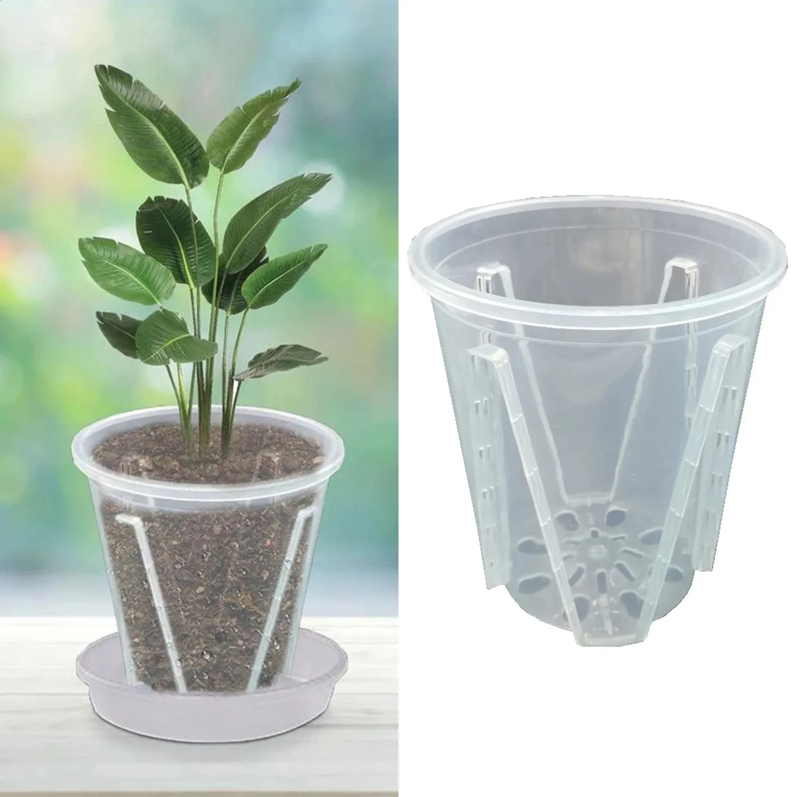 5Pcs Root Control Transparent Flower Pots Breathable Plastic Plant Nursery For Planting Phalaenopsis Orchids Planters 240325
