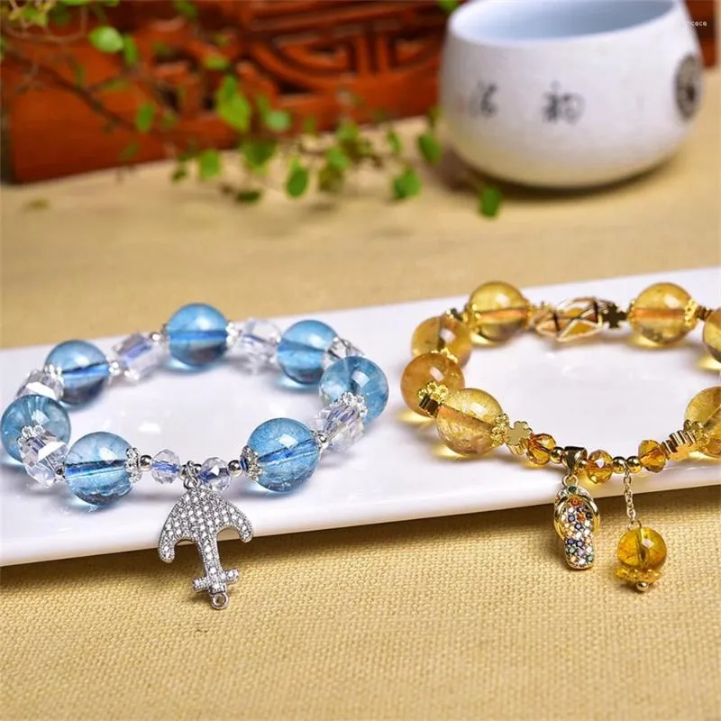 Länkarmband 12mm naturlig citrin och ametist pärla armband mode kristall kvarts ädelsten smycken reiki helande gåva för kvinnor 1 st