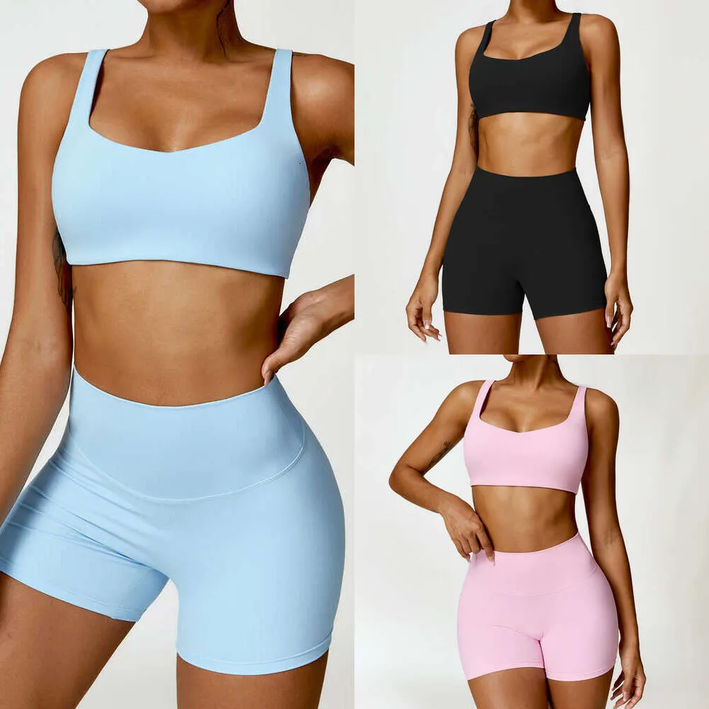 Lu Align Gym Women Align Outfits Long Set Sleeve 2PCS Nudity Sportswear Workout Clothes Wear Shorts Fitness Bra Crop Top Sports Suits New Jogger Lemon Woman Lady