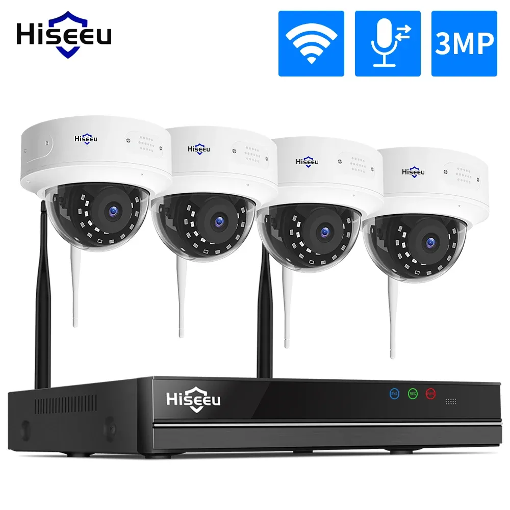 System Hiseeu 1536P 1080P HD Twoway Audio CCTV Security Camera System Kit 3MP 8CH NVR Kit Indoor Home Wireless Wifi Video Surveillance