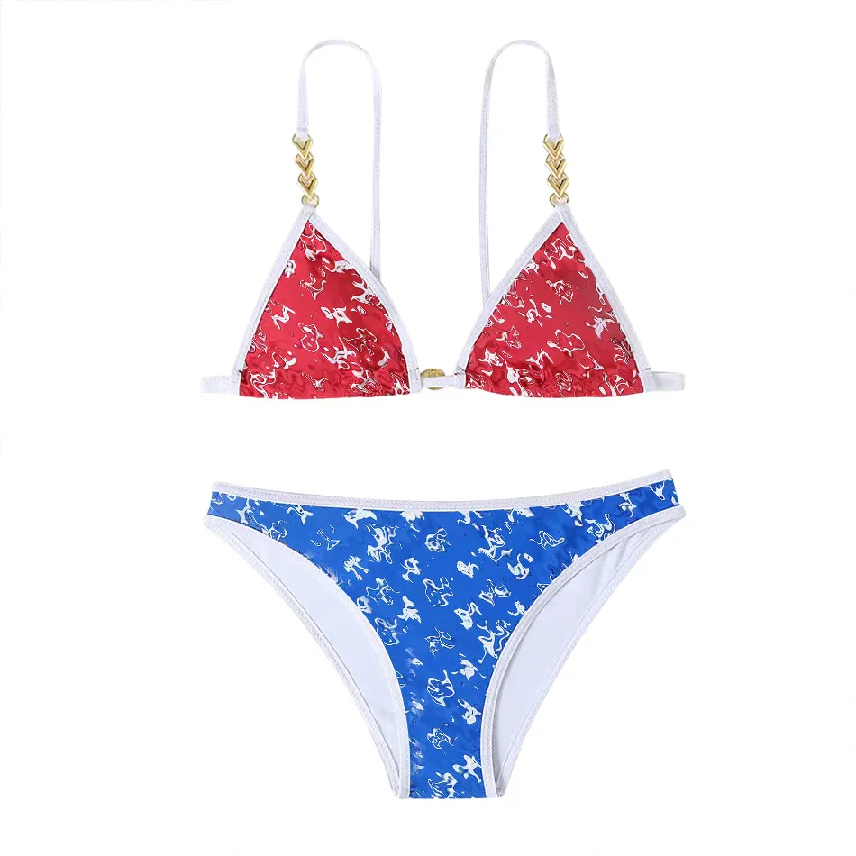 مصمم الكلاسيكيات الجديد L Brand Bikini Women Blue Pink White Lace Up Bikinis اثنين