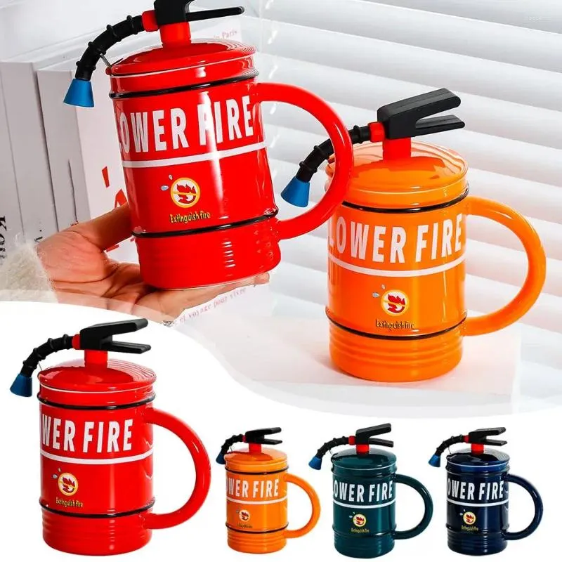Mugs Fire släckare keramisk mugg med lock och sked hem presentkontor brandman kaffer som dricker personlig S5M0
