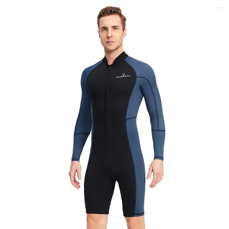 Kvinnors badkläder 1,5 mm Neoprene Shorty Mens Wetsuit dykdräkt Långa ärmar för undervattens snorkling simning surfing