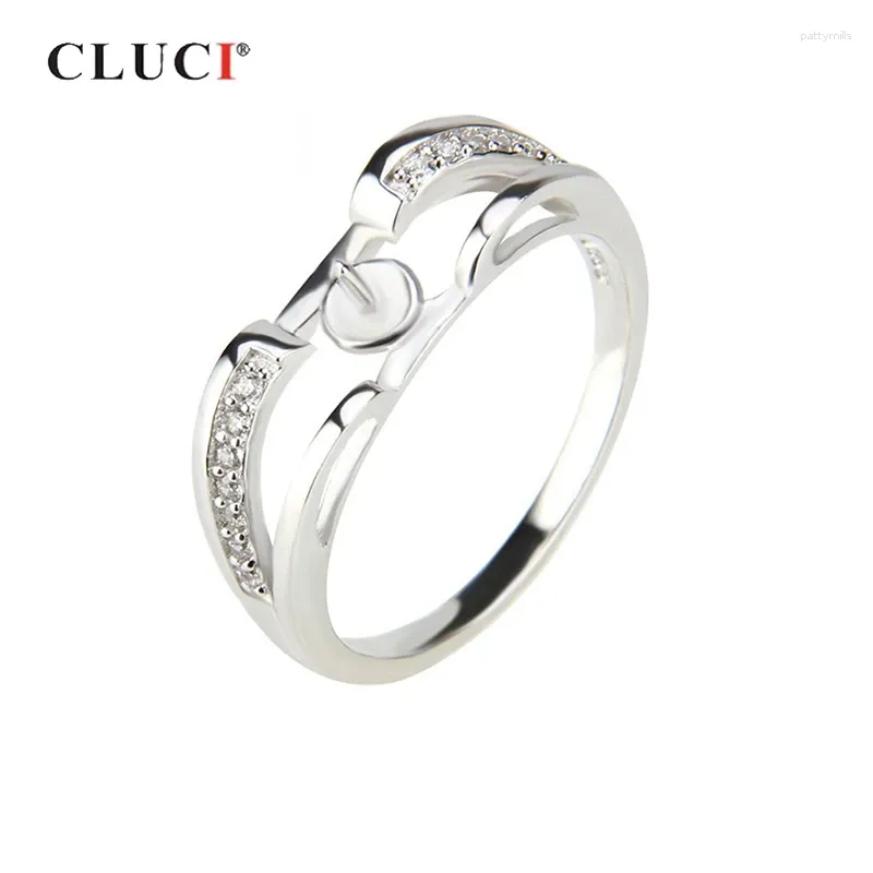 Cluster Rings CLUCI Real Sivlver 925 Women For Engagement Jewelry Sterling Silver Zircon Pearl Ring Mounting SR1040SB