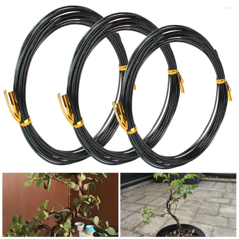 Decorazioni da giardino Fili bonsai 3 rotoli filo di addestramento in alluminio anodizzato con dimensioni (1,0 mm 1,5 2,0 mm) totale 15 m (nero)