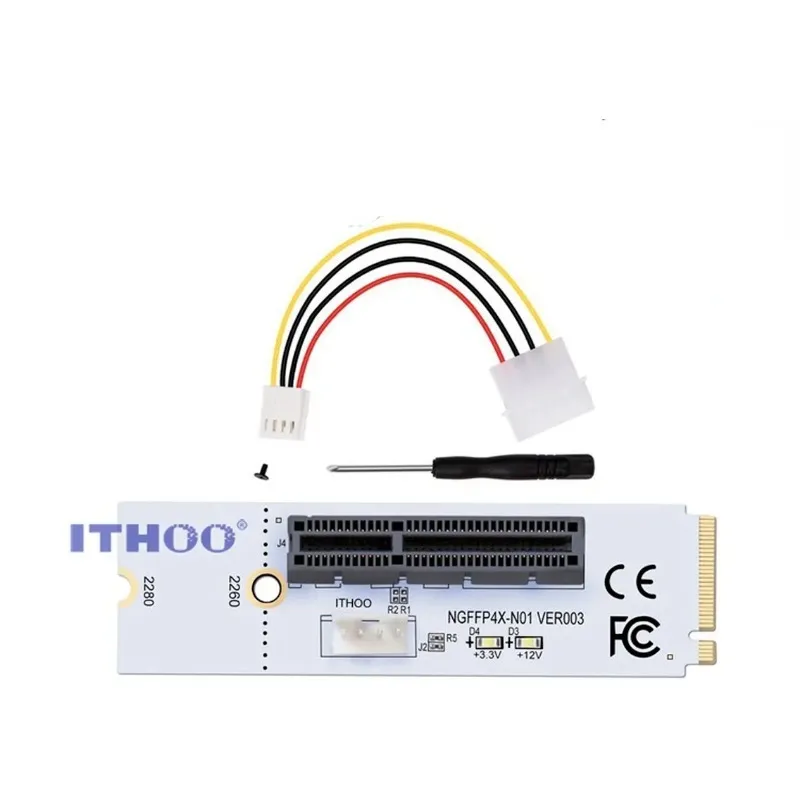 M.2 till PCI-E 4X Riserkort M2 Key M till PCIe X4-överföring med LED-spänningsindikator för PCI Express 1x till 16x Adapter