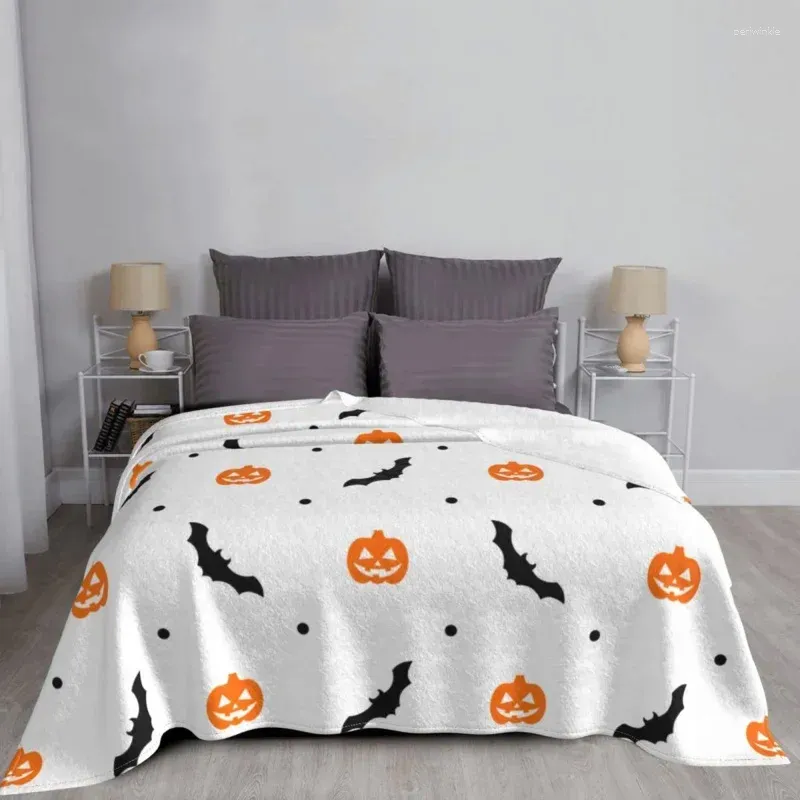 Dekens Halloween pompoenen fleece print vleermuis multifunctioneel lichtgewicht dunne gooi deken voor beddengoed buiten de sprei