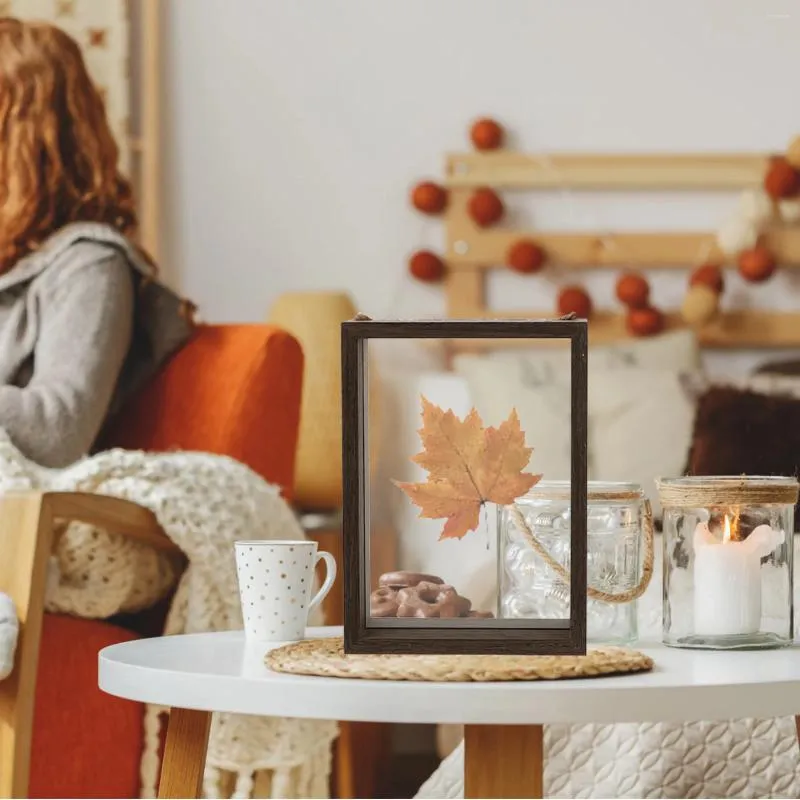 Ramar po ram enkel trä bild chic glas skrivbordshållare torkad blommor display hemmakontor