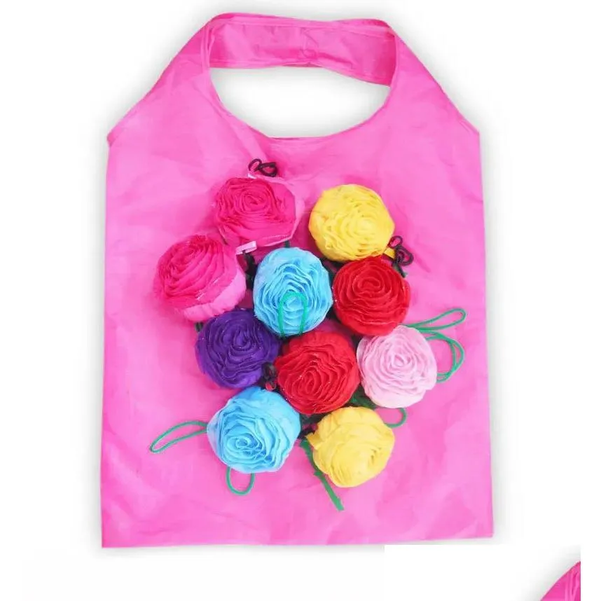 Storage Bags Rose Flower Shape Foldable Bag Handbag Eco Reusable Environmental Shop Folding Grocery Drop Delivery Home Garden Housekee Dhvmx