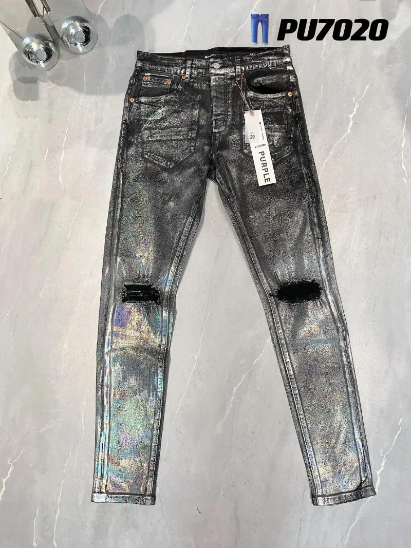 Damesbroeken 2024 Purple Brand Hoge kwaliteit jeans 1: 1 Tide Fashion Slim Street Black Silver Coated Calf