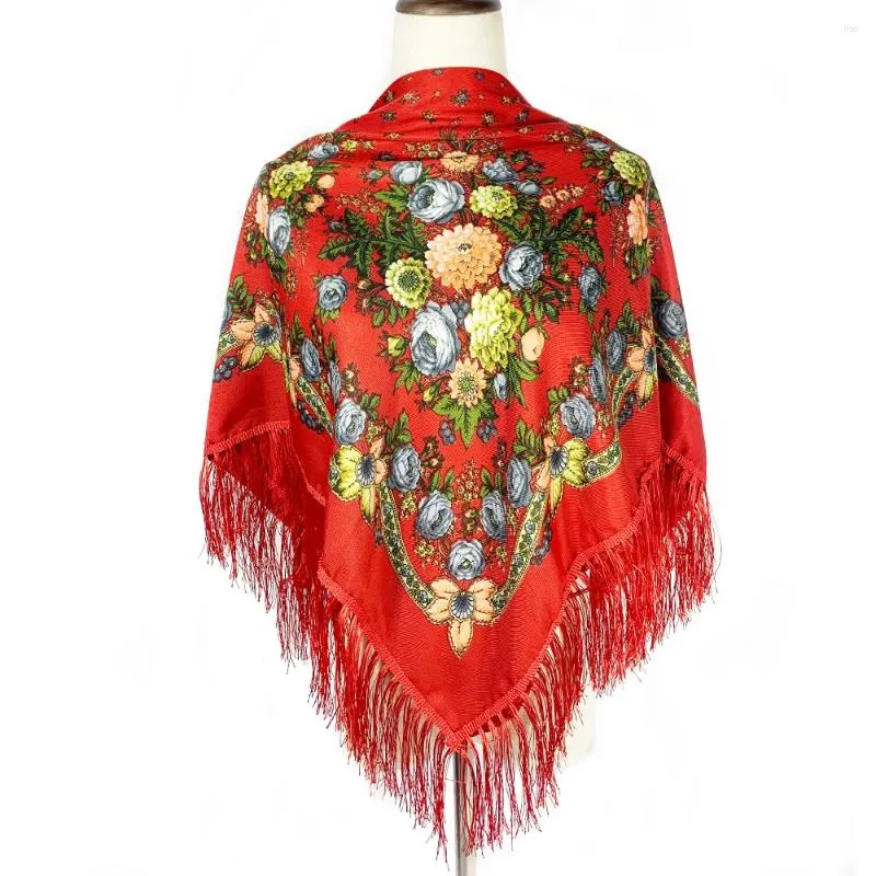 Halsdukar ryska fyrkantiga halsduk kvinnor blommor tryck bandana ukrainska fransade sjal babushka huvud wraps kvinnliga filt resor sjalar