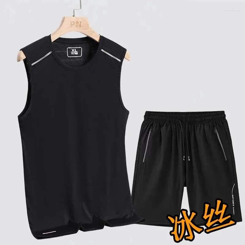 Men's Tracksuits 2024 Leisure Trend Summer Round Neck Sleeveless Tank Top T-shirt Versatile Elastic Loose Shorts Sports Fitness Set