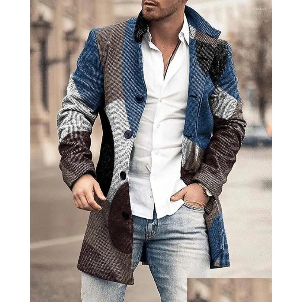 Men'S Trench Coats Mens Fashion Men Casual Long Top Thick Wool Warm Coat Lapel Spring Autumn Overcoat Plus Size Drop Delivery Apparel Dhnd6