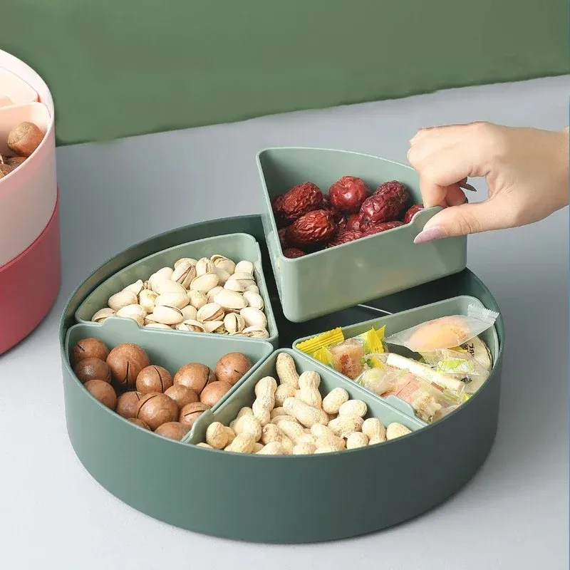 Food Storage Tray Dried Fruit Snack Plate With Compartment Lid Living Room Desktop Food Serving Tray Wedding Gift Home Organizer