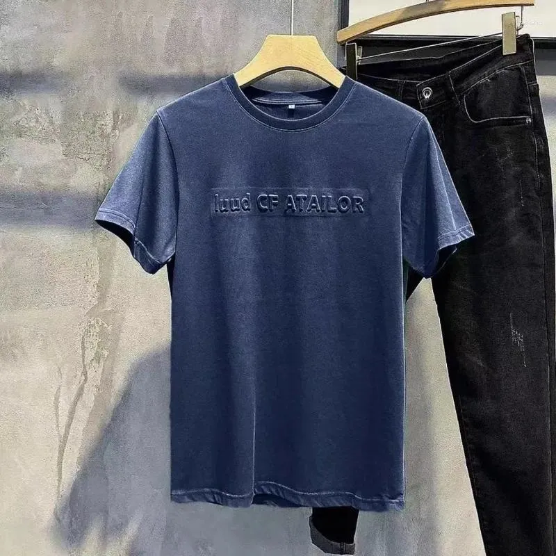 Erkek Tişörtleri Yaz Gündelik Pamuk Kısa Kollu T-Shirt Erkekler Traind Üç Boyutlu Mektup Kabartmalı İnce Fit Basit Çok Yönlü Moda