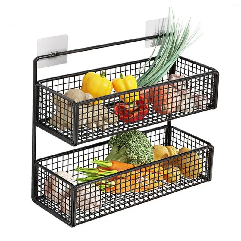 Kitchen Storage Spice Rack Organizer Wall Mounted Black Hanging For Bathroom Fruits Vegetables Snacks Home Crafts Room