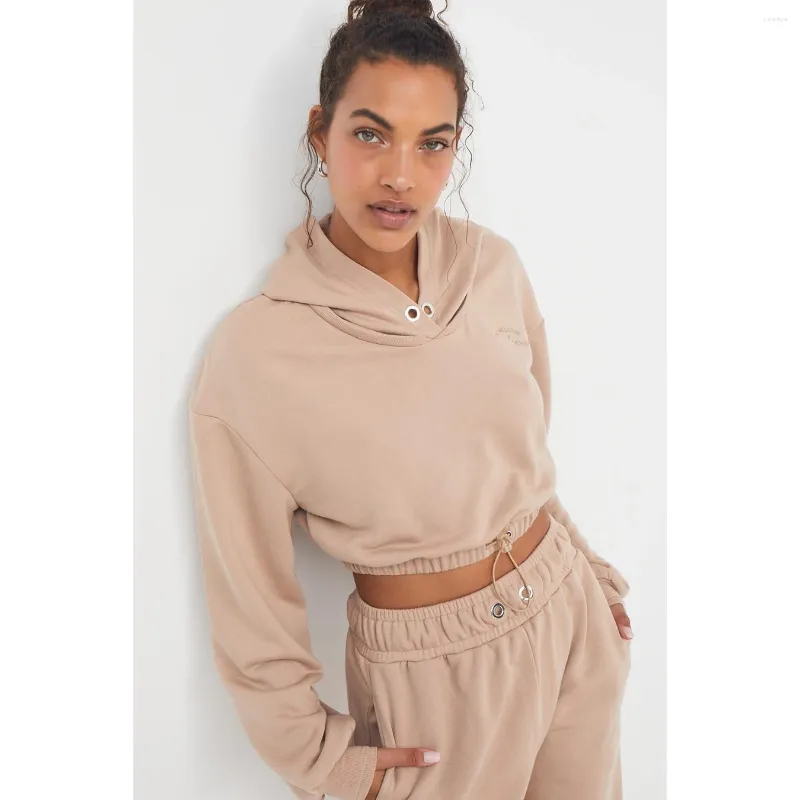 Kobiet bluzy bluzy inspirowane bluzą z kapturem Khaki damskie damskie zcięte rękawie przycięte streetwearne pulovery kobiety