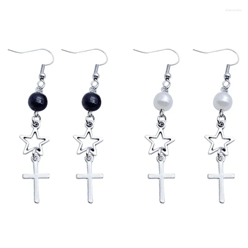 Boucles d'oreilles en peluche y2k noire de perle d'oreille à oreille à oreille creux Femmes étoiles punk gothique h9ed