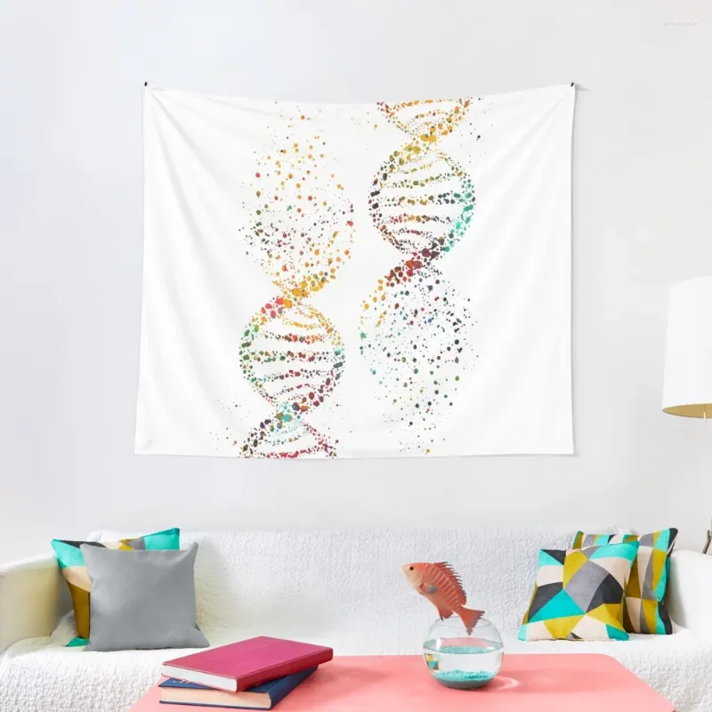 Gobeliny DNA akwarela sztuka podwójna helisa genetyczna gobelin dekoracje ścienne estetyczne świąteczne dekorację