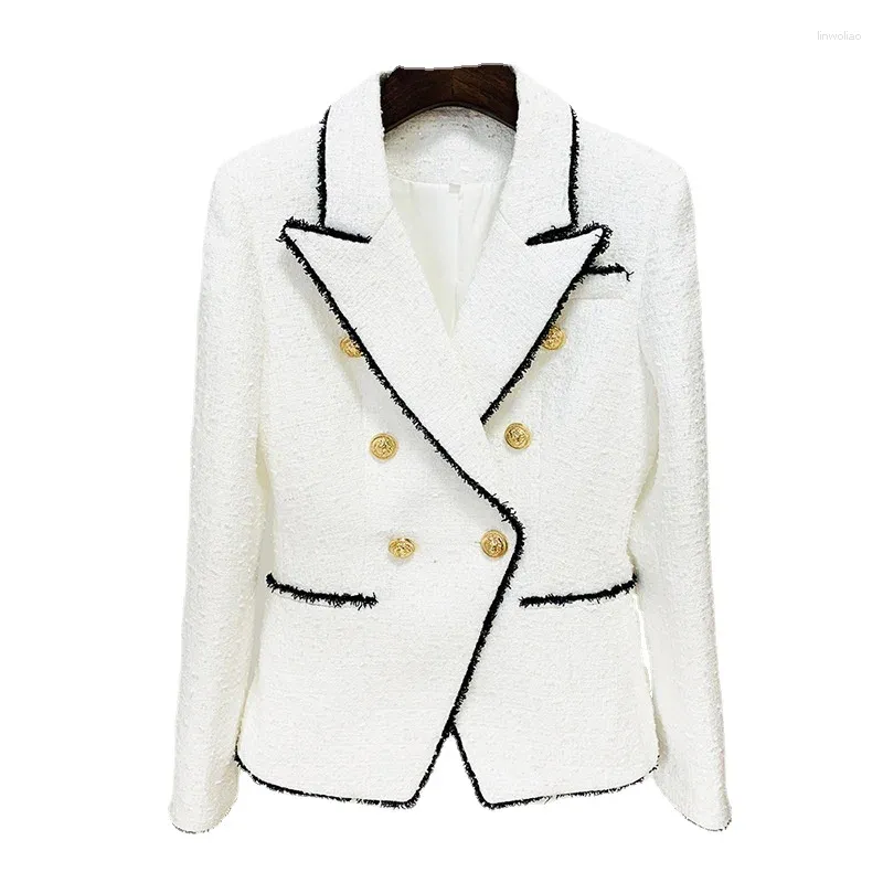 Costumes pour femmes Spring Automne Elegant Gold Button Blazer 2024 dans des vêtements d'extérieur Ladies White Veste Black Slim-Fit