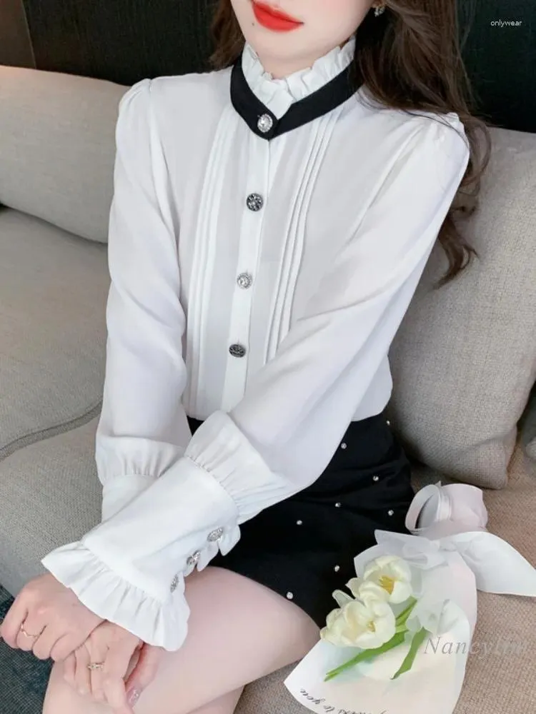 Women's Blouses Ruffled Collar Chiffon Shirt For Women Spring And Autumn 2024 Beautiful Shirts High-End Chic European Style Tops Underwear