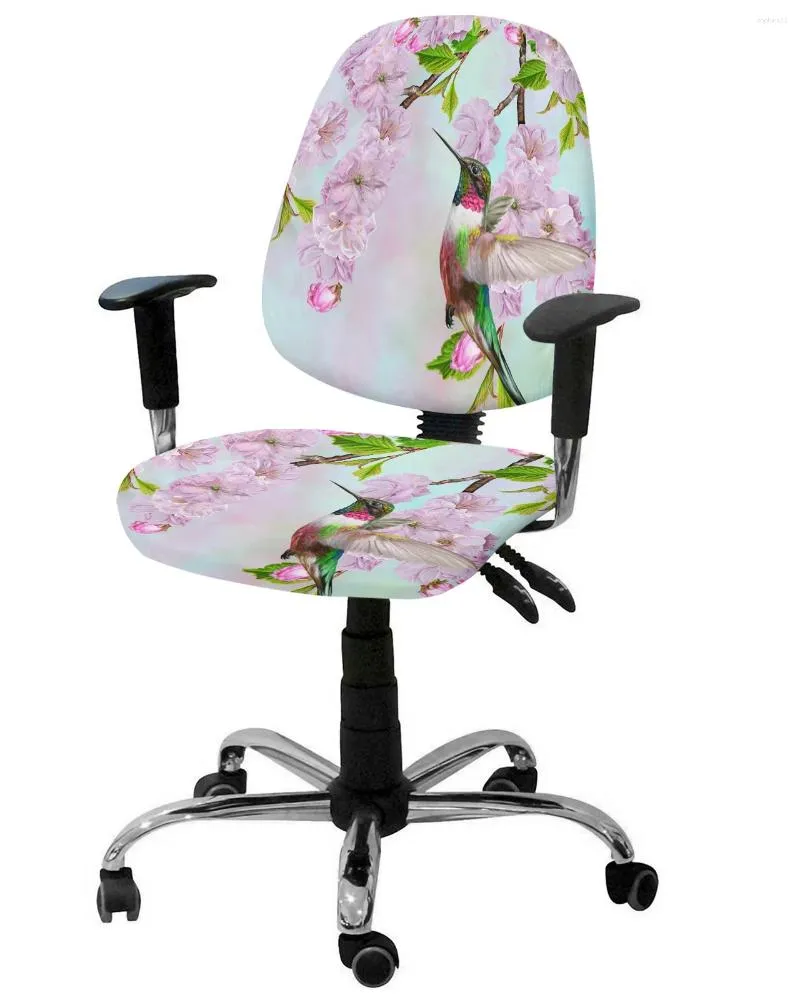 Stol täcker blommor körsbärsblomning kolibri elastisk fåtölj datorskydd avtagbart kontorslipcover split säte